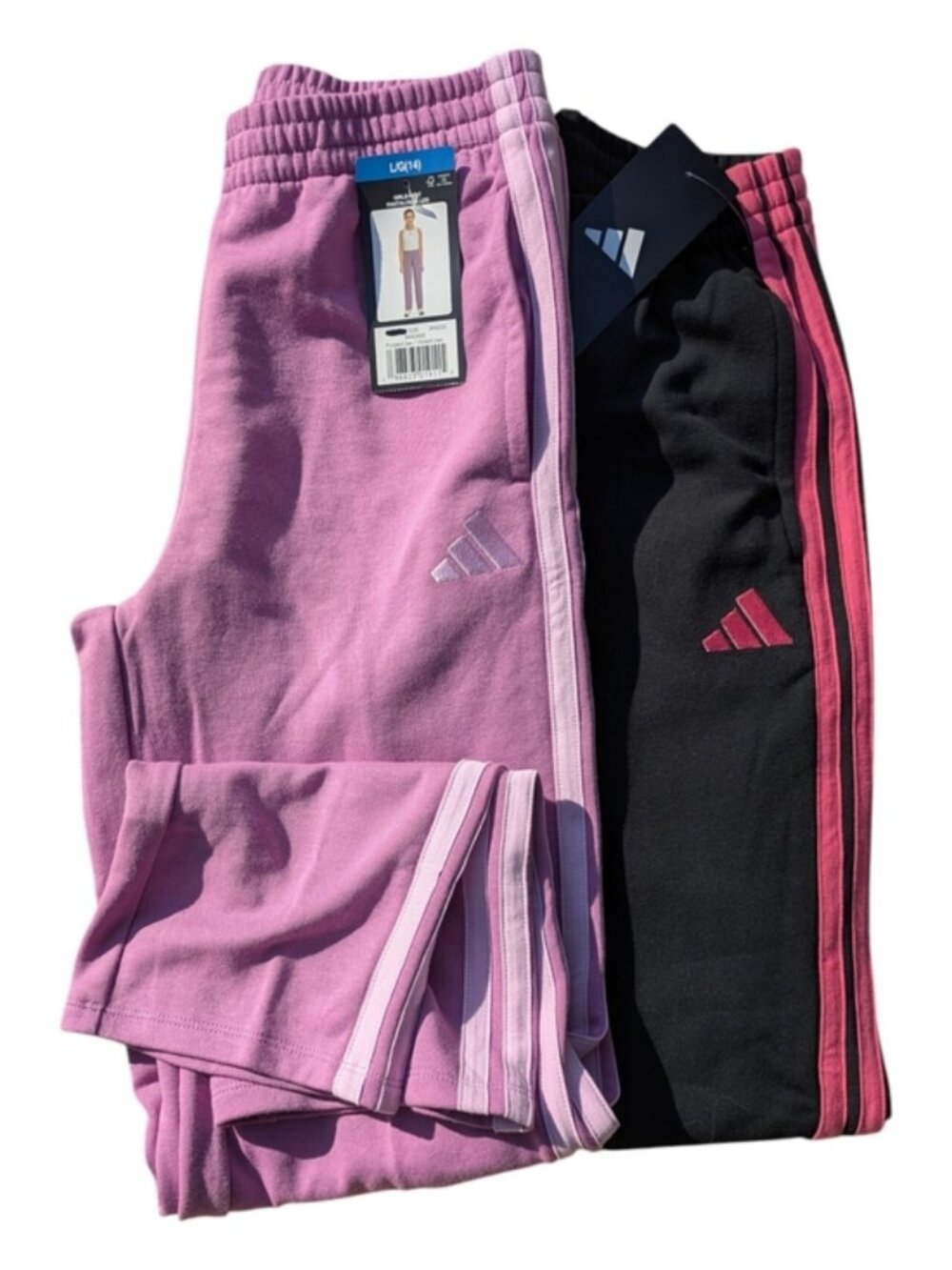 NWT Bundle (2) Adidas Lightweight Pull On Track Pants Purple/Black/Pink Size 14